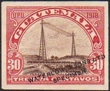 Guatemala Stamps Waterlow Sample Proof Color Trial Specimen 1919 Radio Station & Steam Train