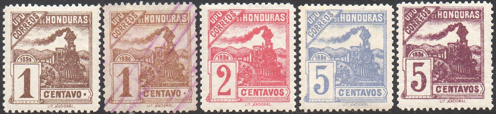 timbres-poste sellos postales train stamps Honduras Republic 1898