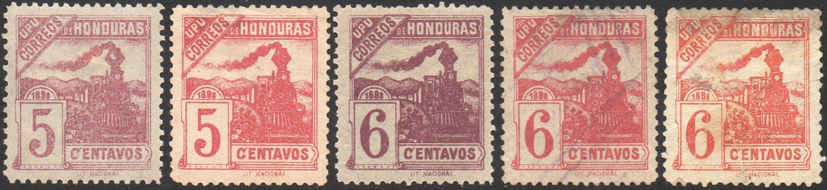timbres-poste sellos postales train stamps Honduras Republic 1898