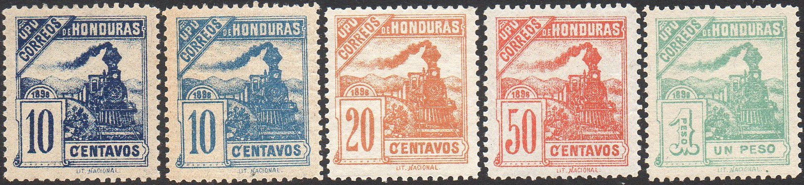 timbres-poste sellos postales train stamps Honduras Republic 1898