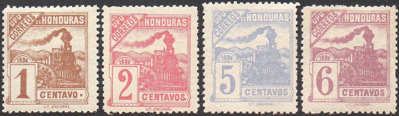 Train Stamps timbres-poste sellos postales  Honduras Republic 1898 Laid Paper