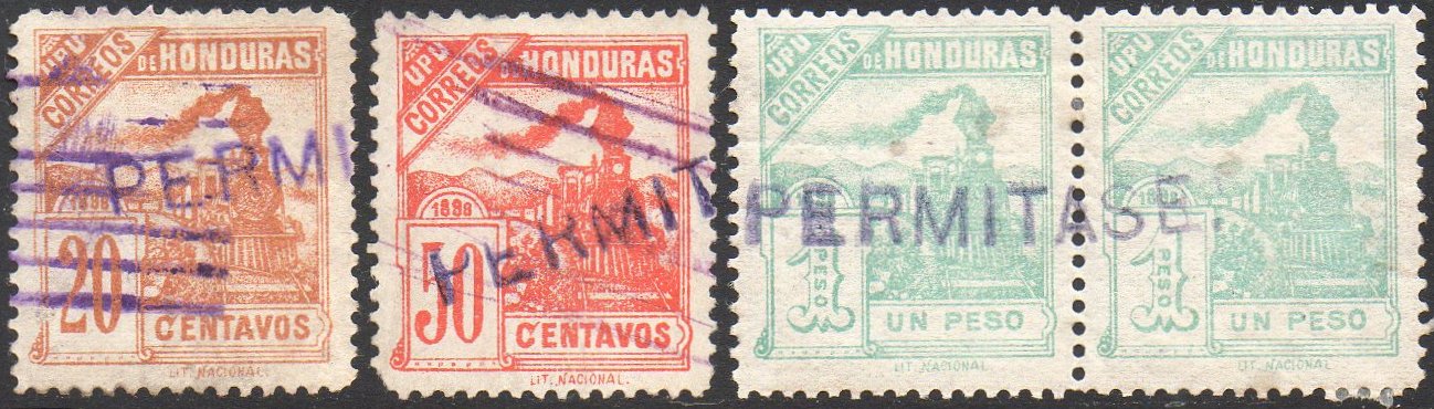 Honduras PERMITASE handstamps Train Stamps timbres-poste sellos postales  Honduras Republic 1898 