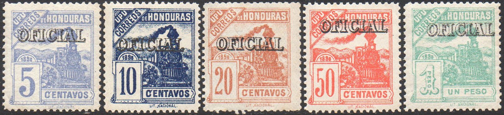 Honduras OFICIAL official overprints Train Stamps timbres-poste sellos postales  Honduras Republic 1898 