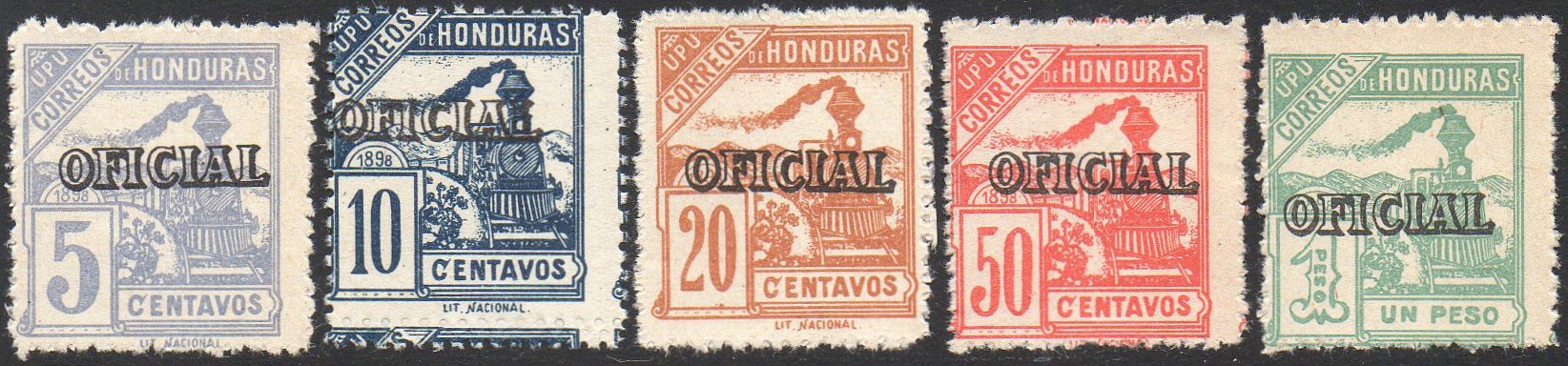 Honduras OFICIAL official overprints Train Stamps timbres-poste sellos postales  Honduras Republic 1898 