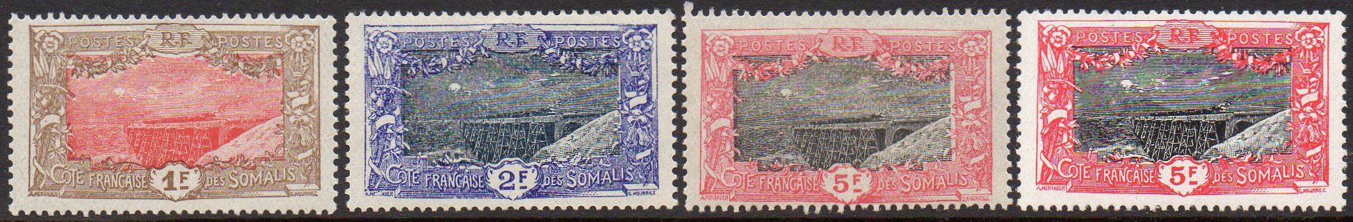 Stamps Briefmarken timbres-poste Cote des Somalis 1915 Pont de Holl-Holli Railway Bridge