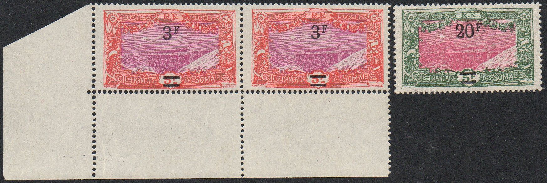Stamps Briefmarken timbres-poste Cote des Somalis 1915 Pont de Holl-Holli Railway Bridge Surcharges 1924-1927