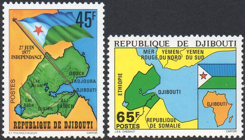 timbres-poste Djibouti Independence Issue 1977 Maps & Raulway Line