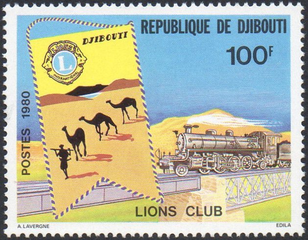 timbres-poste Djibouti 1980 Lions International, Briefmarken Dampflok, Steam Train