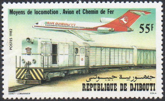 timbres-poste Djibouti 1982 Transport : Aircraft Diesel Train