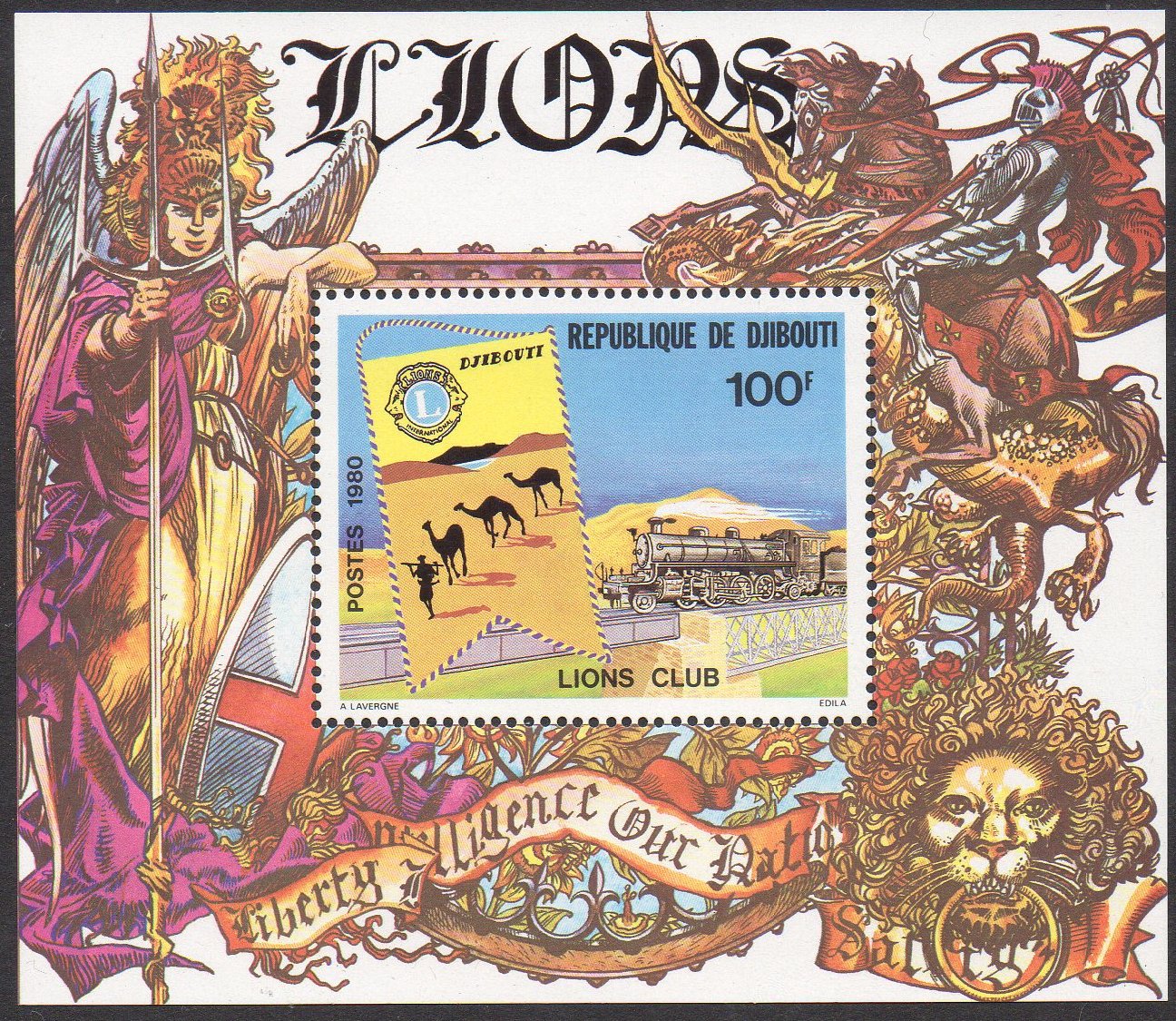 timbres-poste Djibouti 1980 Lions International steam train stamp