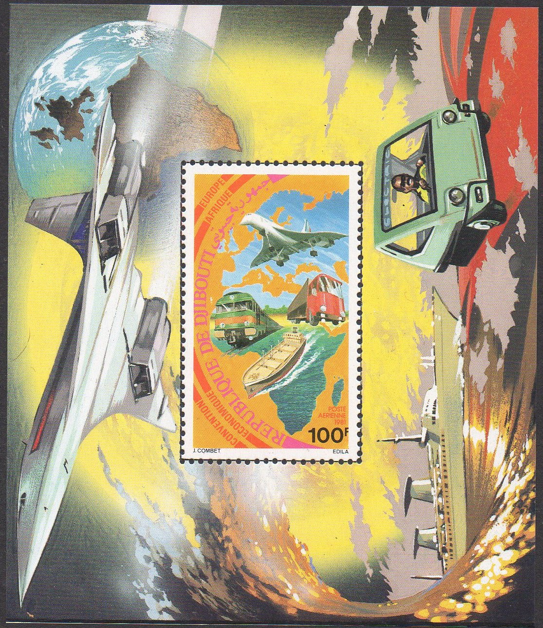 timbres-poste Djibouti 1981 Philexfafrique Transport Concorde Diesel Train