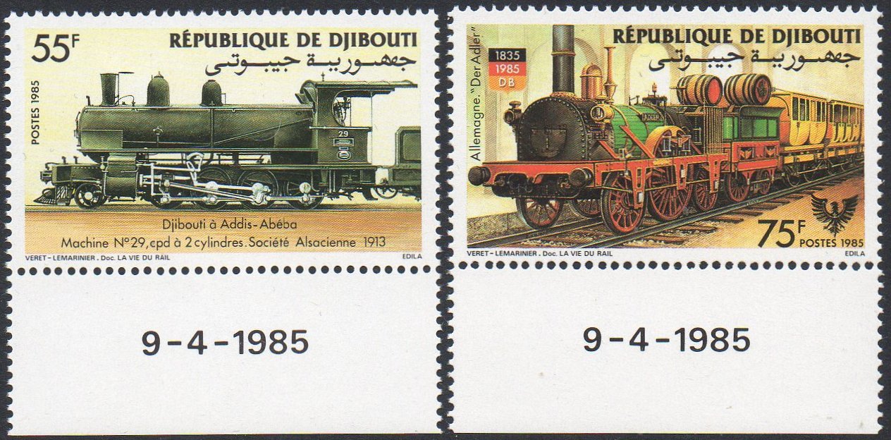 timbres-poste Djibouti 1985 150th Anniversary of German Railways : 150 Jahre deutsche Eisenbahnen