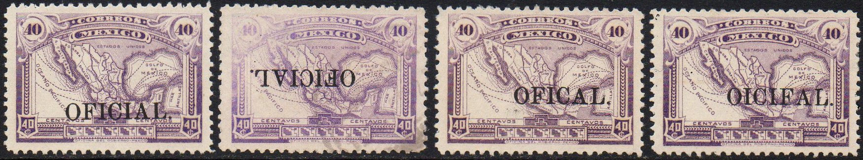 Mexico Stamps 1921-1924 Officials Map 40c OCIFAL and OICIFAL errors