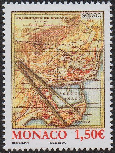 Monaco timbre de 2021 ancienne carte de Monaco Monte-Carlo