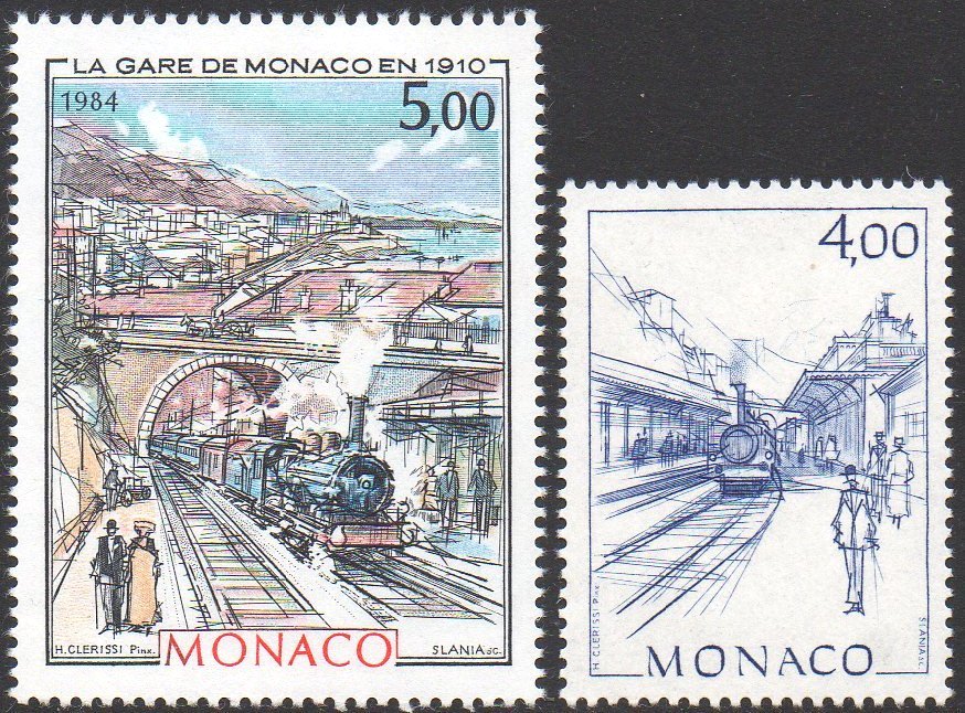 Timbres-Poste Stamps Gare de Monaco Interior Steam Train