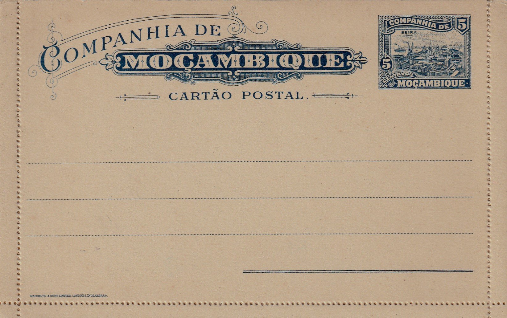 Stamps Mozambique Company Companhia de Mocambique Postal Stationery optd REPUBLICA 1904 Beira Railway Station and Steam Locomotive