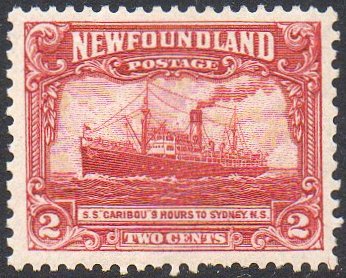 Newfoundland Stamps 2c SS Caribou De La Rue printing