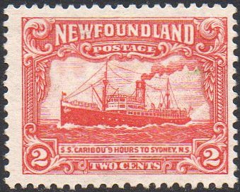Newfoundland Stamps 2c SS Caribou Perkins Bacon printing