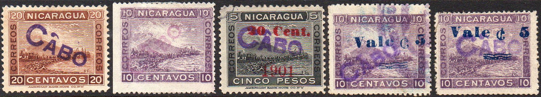 Sellos Postales Nicaragua Zelaya Cabo Postage Stamps Momotombo Zelaya  Volcano & Train