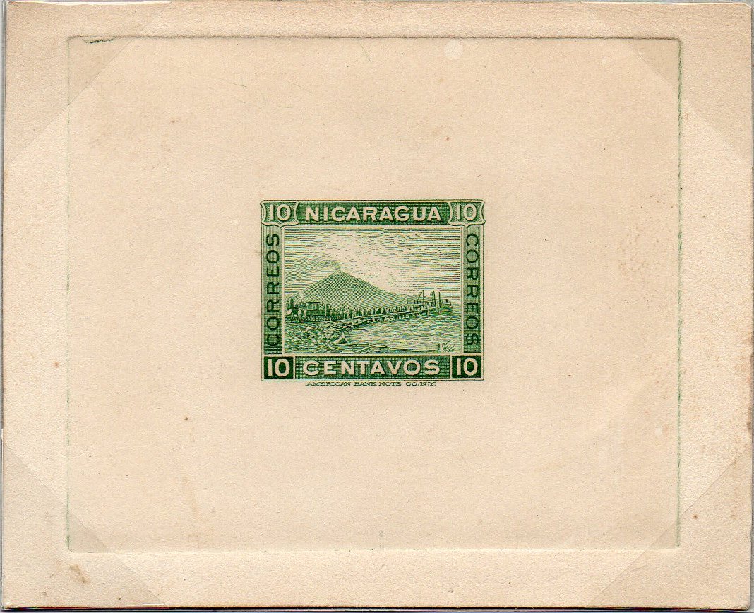 timbres-poste sellos postales stamps Nicaragua Momotombo Volcano & Train 10c Green Sunken Die Proof