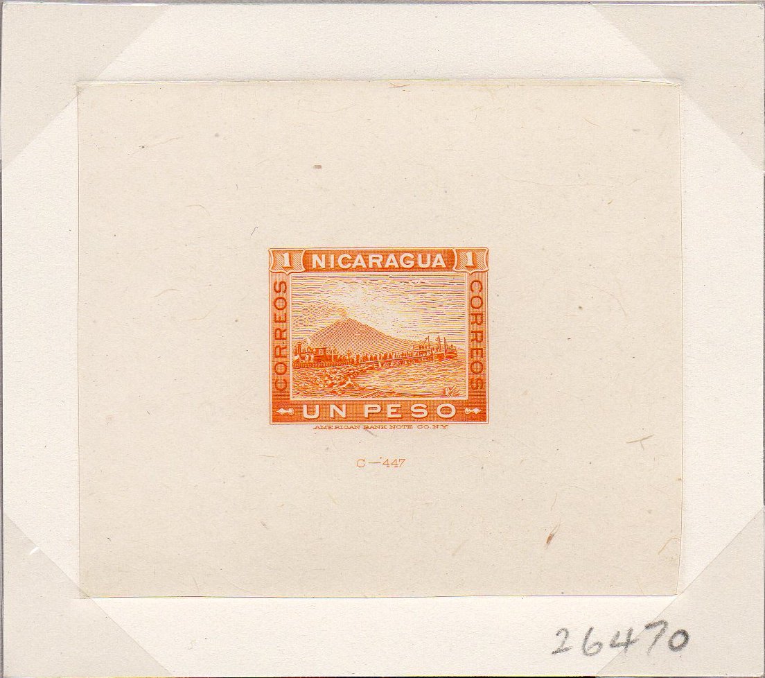 timbres-poste sellos postales stamps Nicaragua Momotombo Volcano & Train 1 Peso Sunken Die Proof