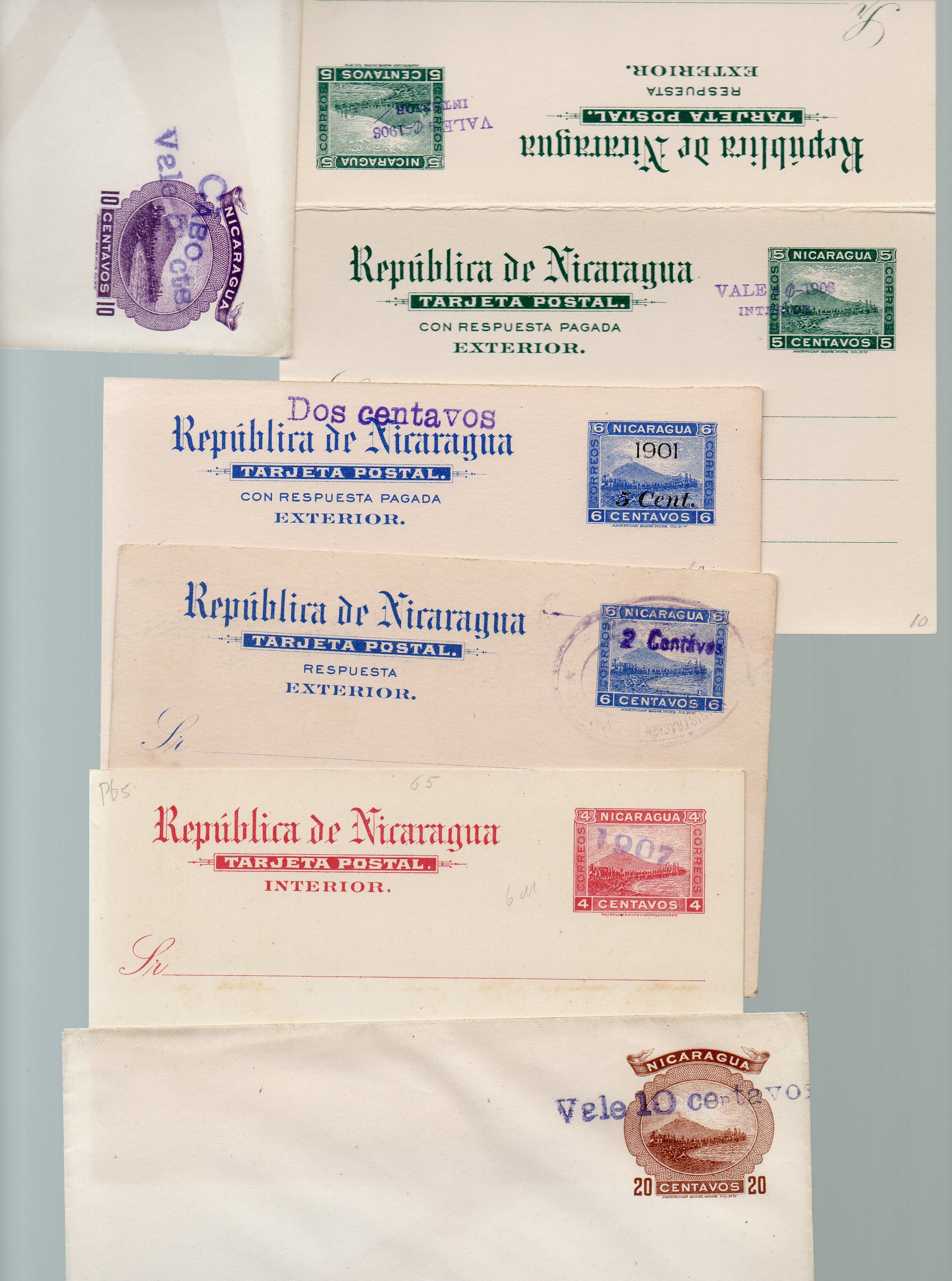 timbres-poste sellos postales stamps Nicaragua Momotombo Volcano & Train Postal Stationery