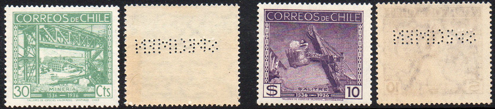 Stamps perforated SPECIMEN - Chile 1936 Discovery of Chile