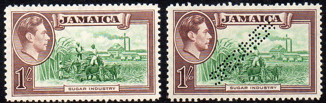 Stamps perforated SPECIMEN - Jamaica 1938 1/- Sugar Industry George VI
