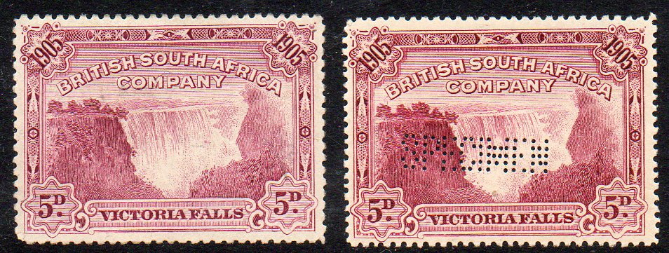 Stamps perforated SPECIMEN - Rhodesia 1905 Opening of Victoria Falls Bridge 5d