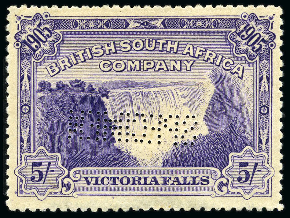 Stamps perforated SPECIMEN - Rhodesia 1905 Opening of Victoria Falls Bridge 5/-