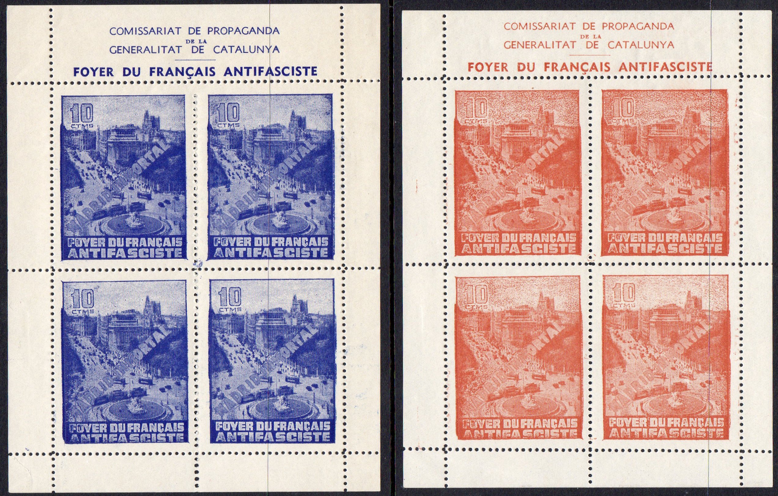 Foyer Fran�ais Antifasciste sellos postales stamps Spain Railway Civil War