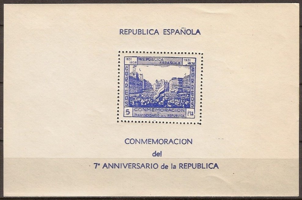 1938 7th Anniversary of Republic miniature Sheets Spain Civil War Tramcar