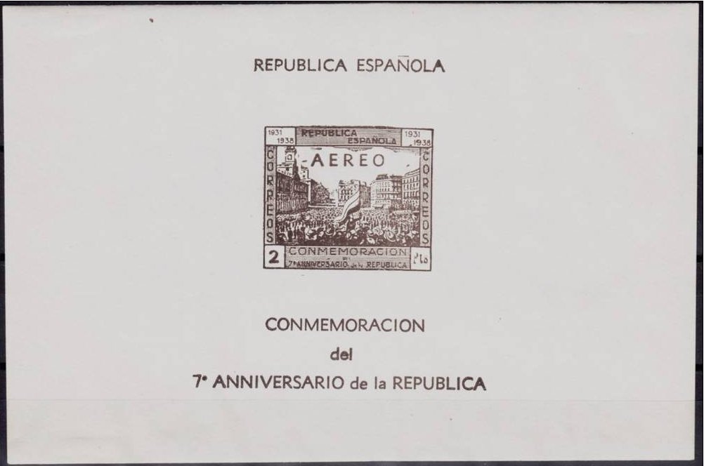 1938 7th Anniversary of Republic miniature Sheets Spain Civil War Tramcar