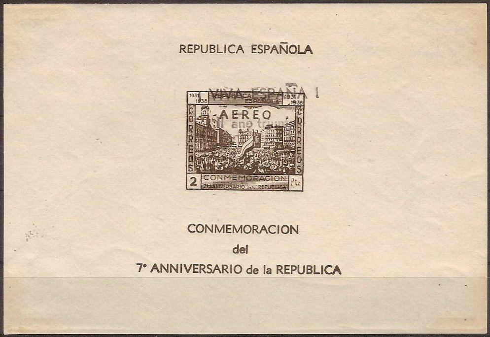 1938 7th Anniversary of Republic miniature Sheets Spain Civil War Tramcar