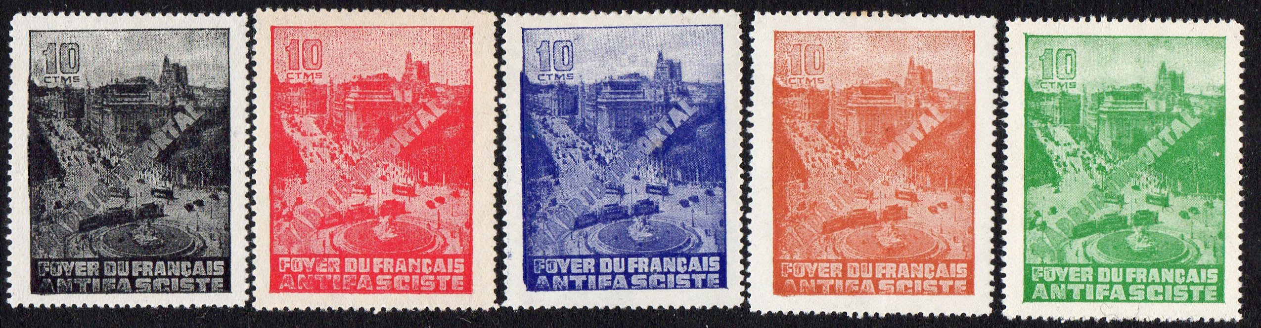 Foyer Francais Antifasciste sellos postales stamps Spain Railway Civil War
