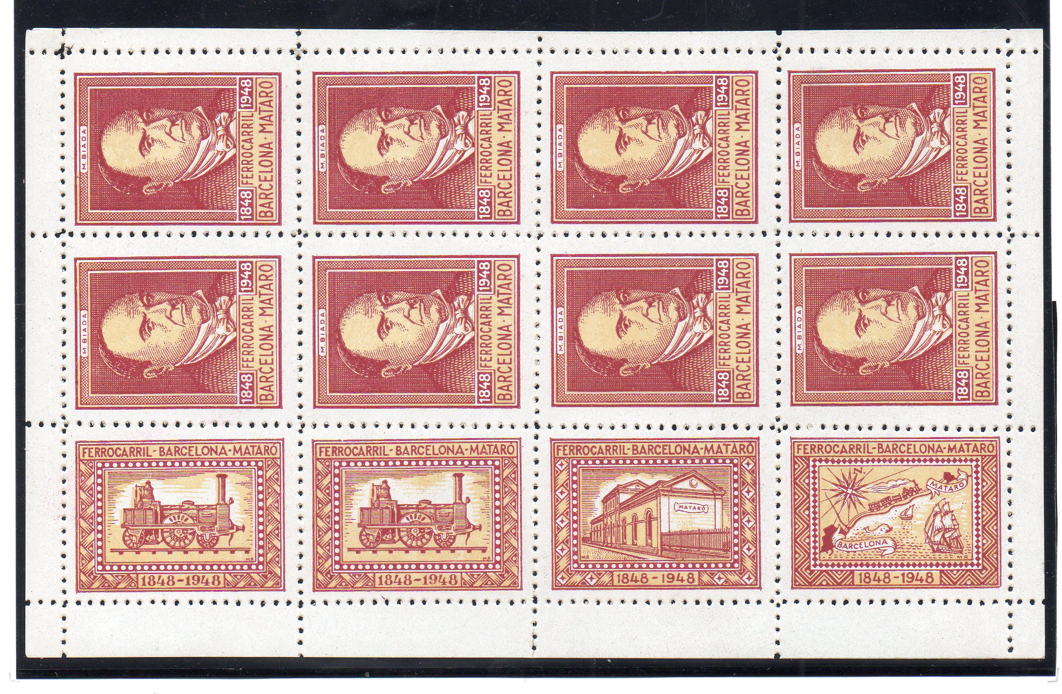 1948 Centenary Centenario Barcelona-Mataro Railway Ferrocarril FFCC sellos postales stamps Spain 
