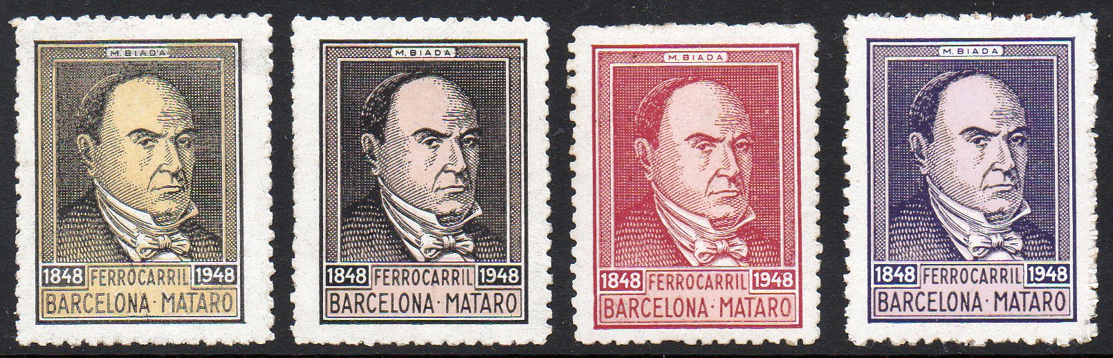 1948 Centenary Centenario Barcelona-Mataro Railway Ferrocarril FFCC sellos postales stamps Spain 