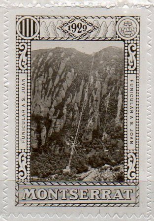 Espana Spain poster stamps vinetas railway ferrocarril tren Montserrat Monastery