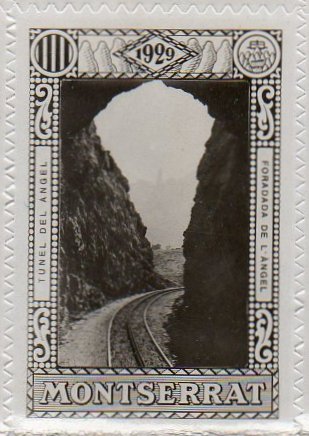 Espana Spain poster stamps vinetas railway ferrocarril tren Montserrat Monastery