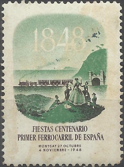 1948 Centenary Centenario Barcelona-Mataro Railway Ferrocarril Montgat FFCC sellos postales stamps Spain 
