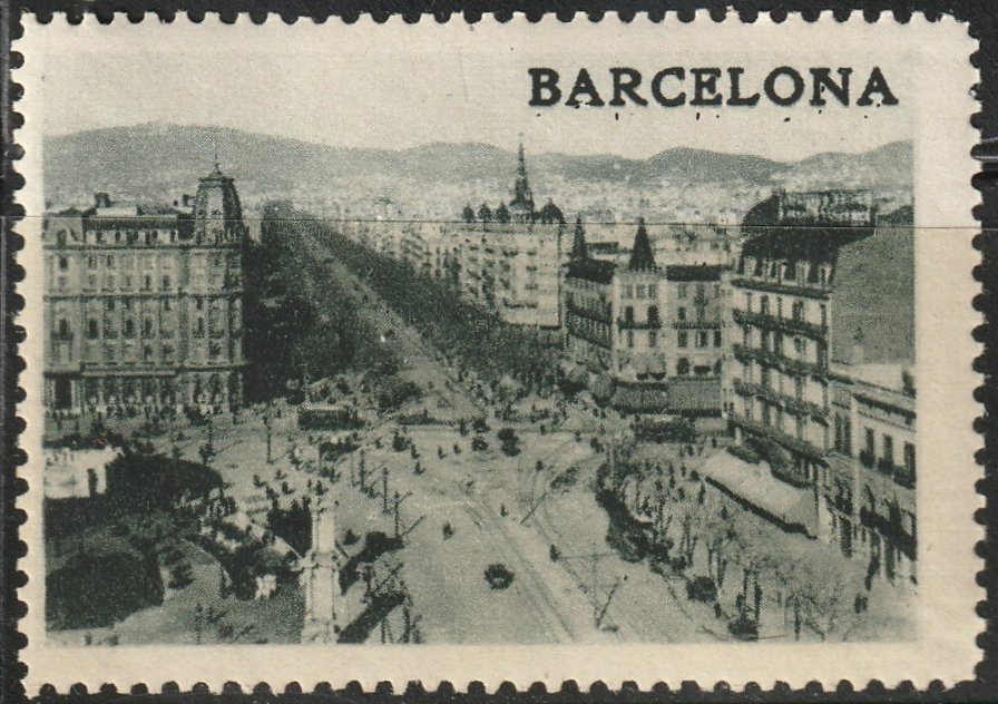 Espana Spain poster stamps vinetas railway tramway tramvia tramcars Barcelona