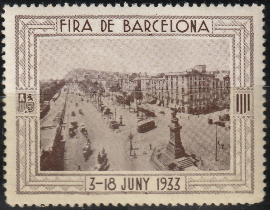Espana Spain poster stamps vinetas railway tramway tramvia tramcars Barcelona