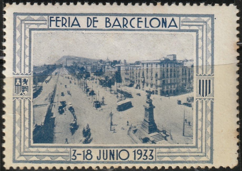 Espana Spain poster stamps vinetas railway tramway tramvia tramcars Barcelona