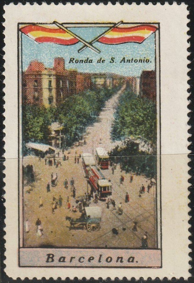 Espana Spain poster stamps vinetas railway tramway tramvia tramcars Barcelona