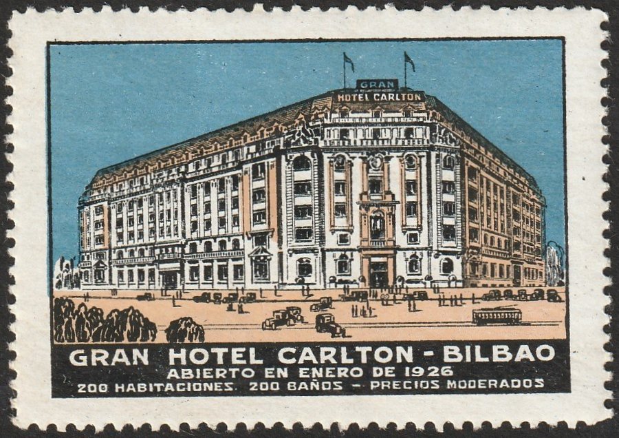 Espana Spain poster stamps vinetas railway tramway tramvia trade and exhibition exposition