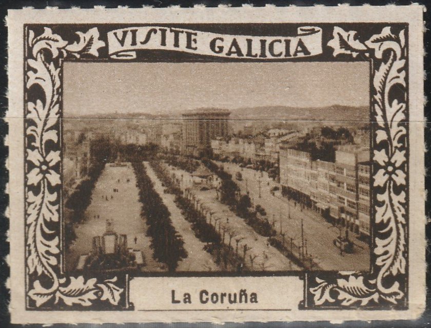 Espana Spain poster stamps vinetas railway tramway tramvia tramcars Galicia