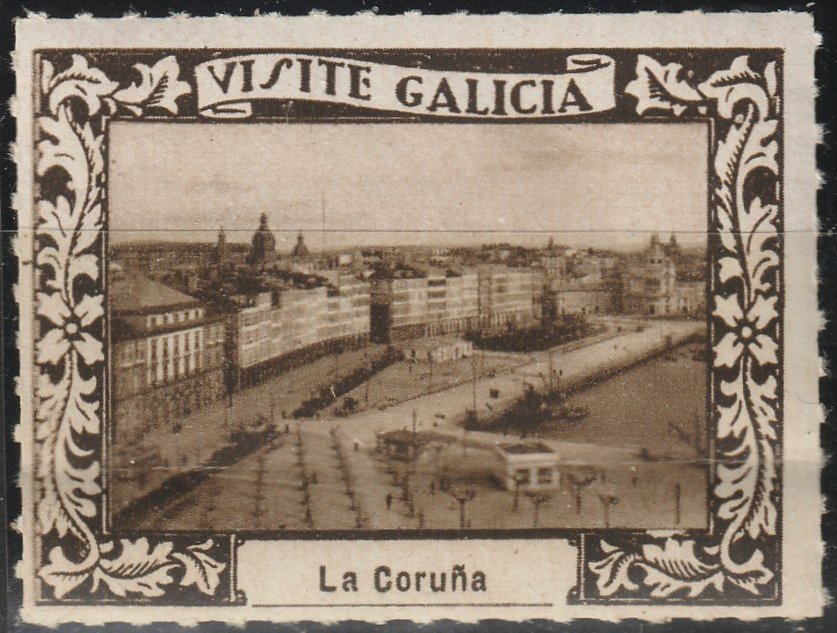 Espana Spain poster stamps vinetas railway tramway tramvia tramcars Galicia
