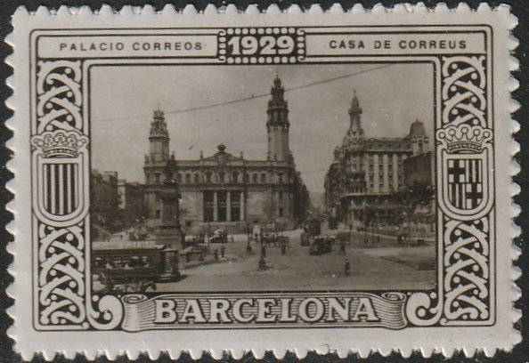 Espana Spain poster stamps vinetas railway tramway tramvia tramcars Barcelona