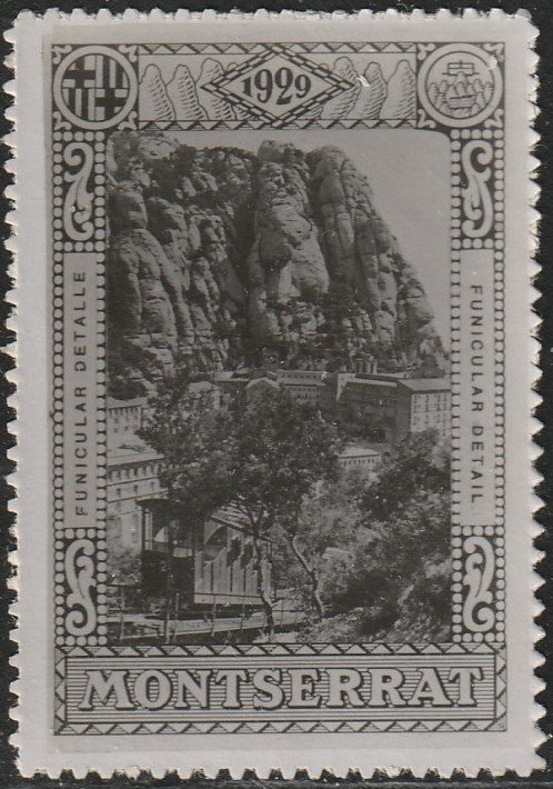 Espana Spain poster stamps vinetas railway ferrocarril tren Montserrat Monastery