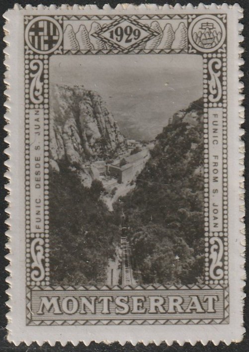 Espana Spain poster stamps vinetas railway ferrocarril tren Montserrat Monastery